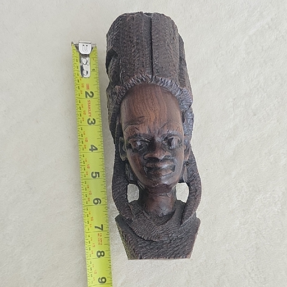 Carved Wooden African Bust Sculpture in Dark Brown